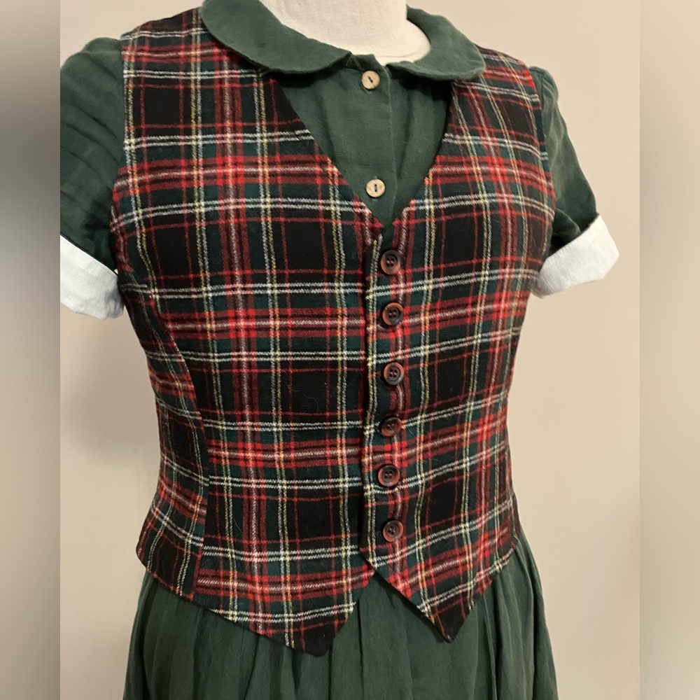 SOLD- 100% handmade wool vest. Red, green and black plaid